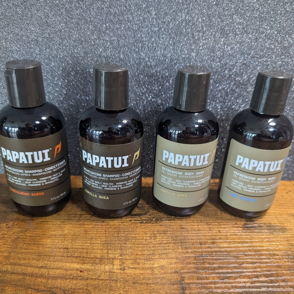 Papatui Men's Travel Size Pack Of 4 - 2 Body Wash 2 Shampoo+Conditioner Sampler
